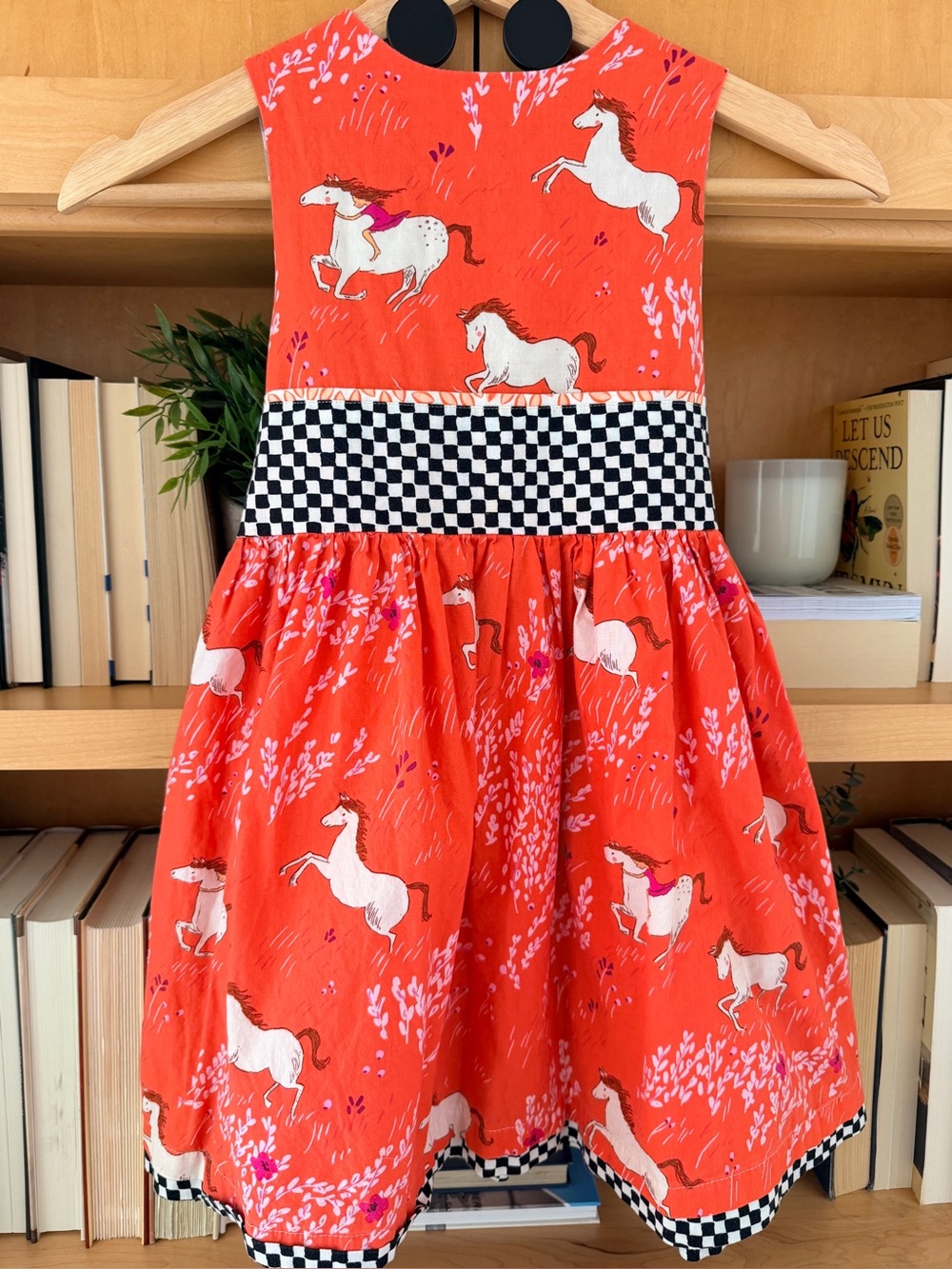 Tati & Me Horse Print Tie Back Coral Dress Boutique 100% Cotton Sleeveless USA